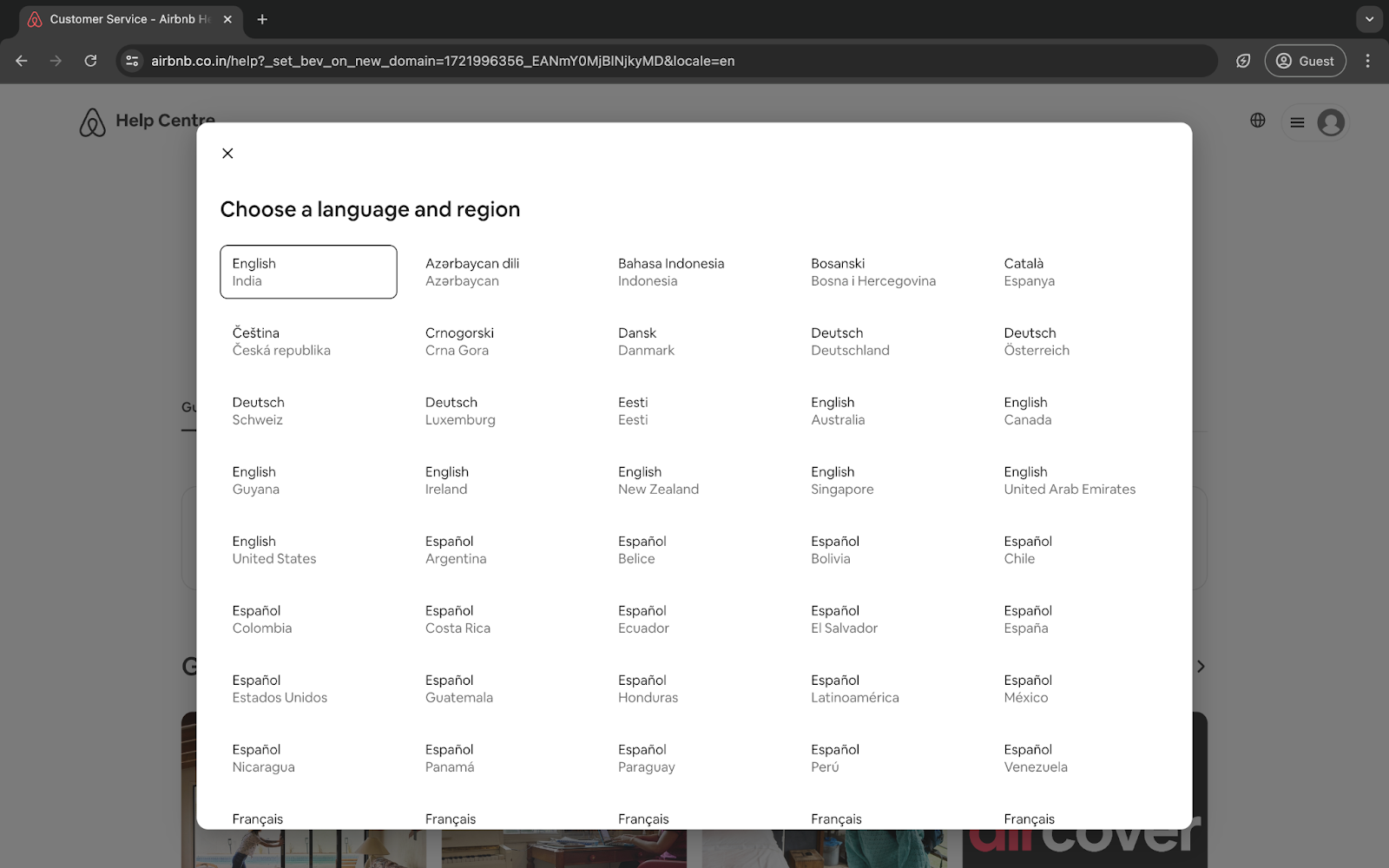 Airbnb customer service language options