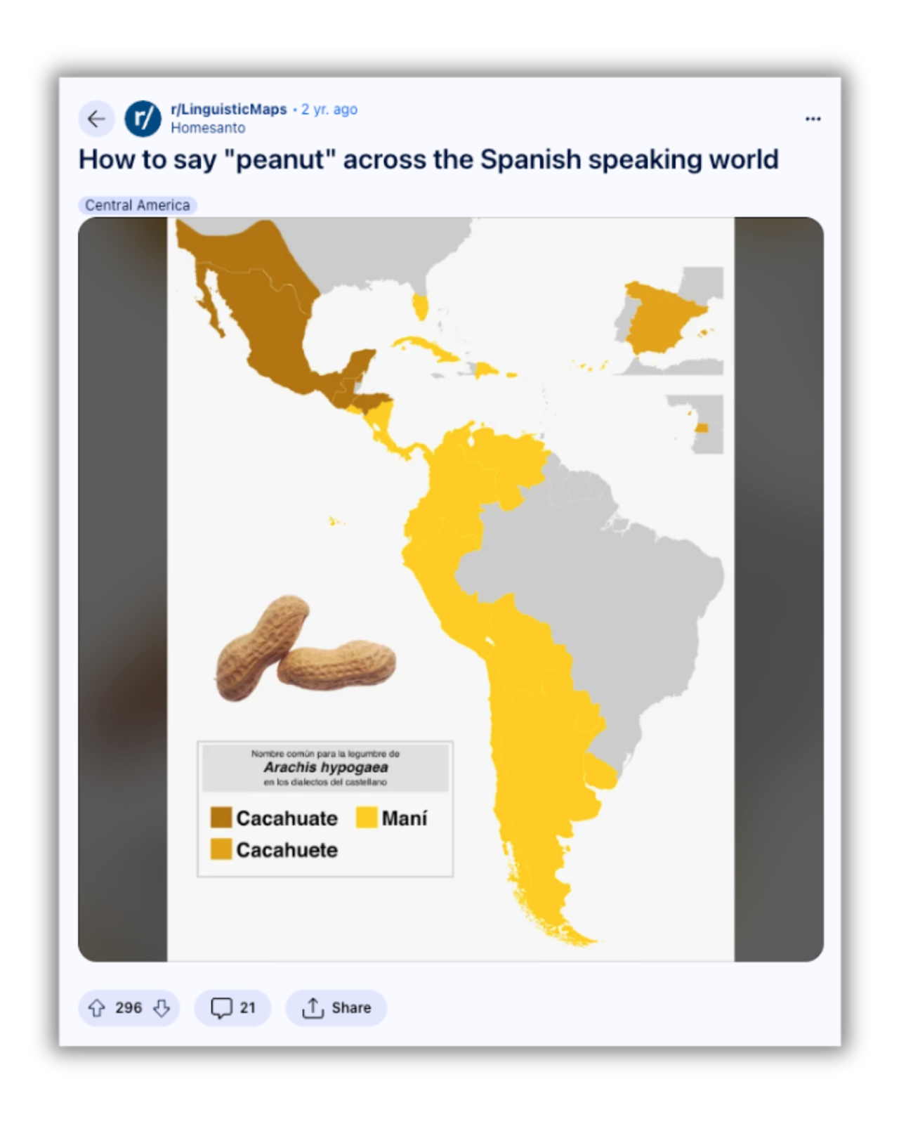 How to say peanut in different Spanish dialects