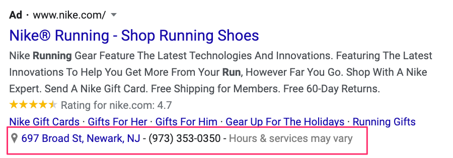 Nike google ad extension