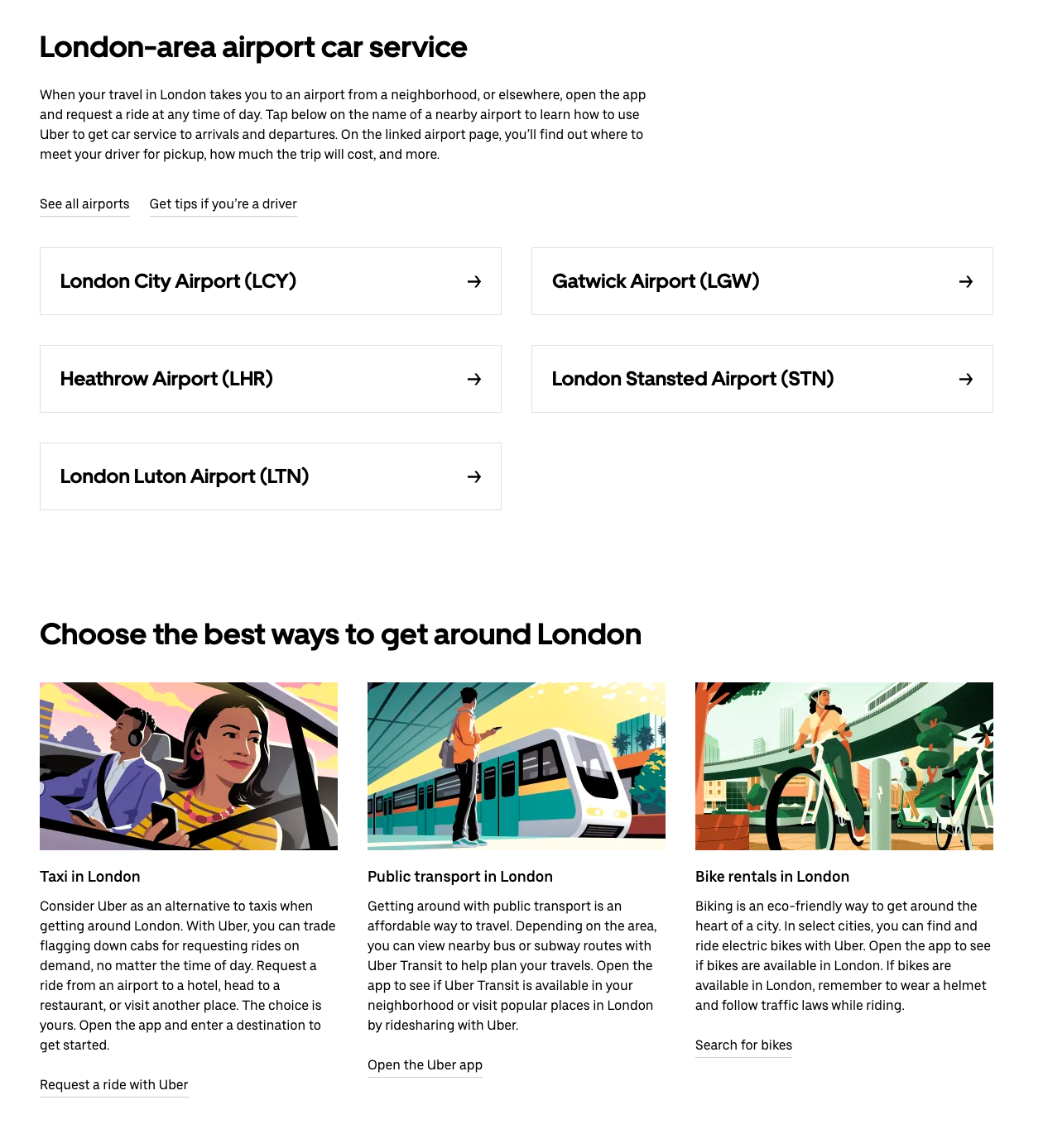 Uber’s landing page in London